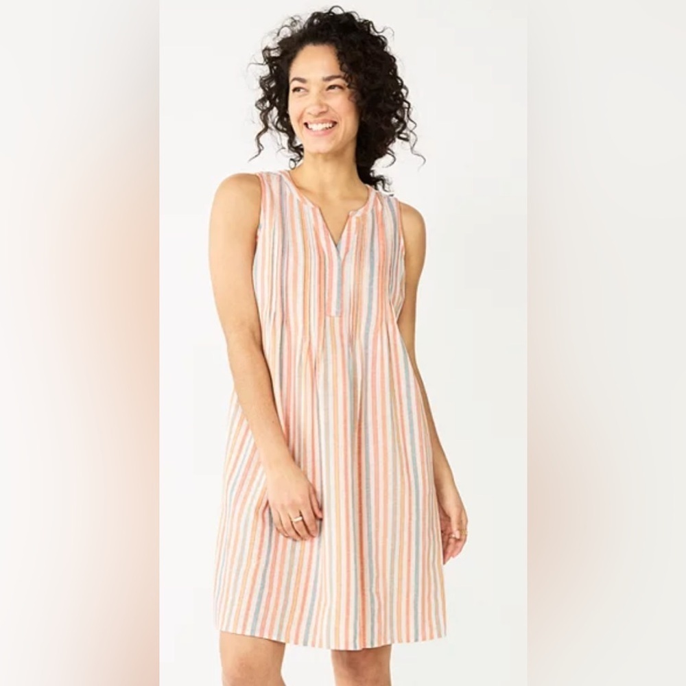 Sonoma Pink Knee-Length Sundress with V-Neck and Sleeveless Design XXL